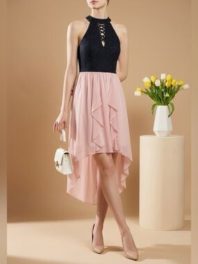 city studio party neutral dress City Studio Junior Women 13 Pink Illusion Lace Overlay Fit Flare Dress RETAG